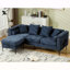 Canapé modulaire en L avec repose-pieds convertible avec rangement, revêtement en chenille, accoudoirs carrés, conception moderne capitonnée et garniture cloutée, bleu-822919044