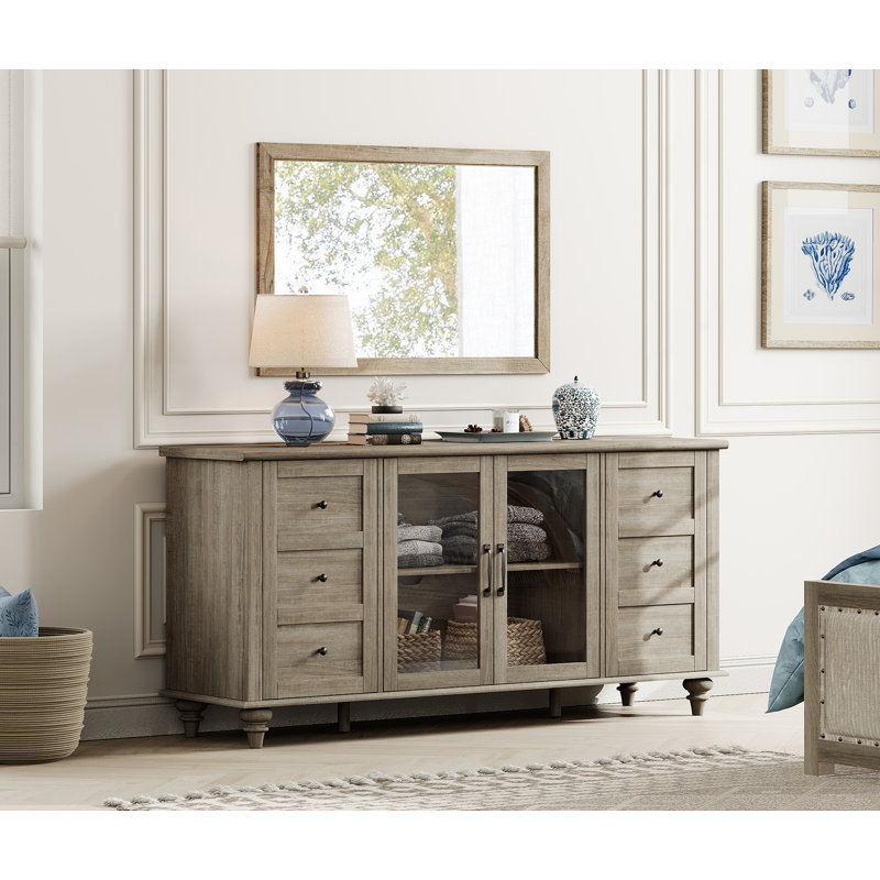 Scarlett 57.9" W Solid and Manufactured Wood TV Stand, Gray
