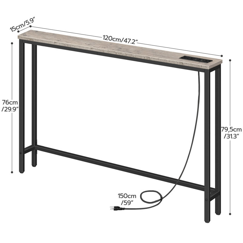 Console Corkhill 47,2 po avec prises de courant, gris