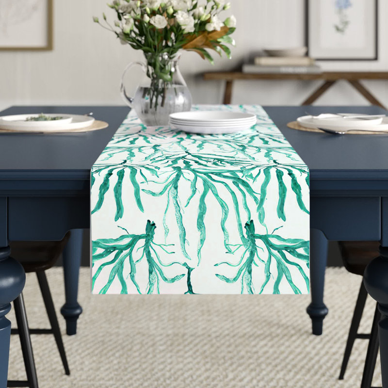 Marrero Floral Table Runner, 90" L x 16" W, Teal