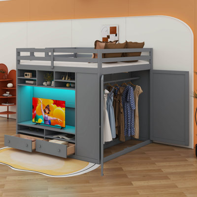 Spacious Full-Size Loft Bed With Drawers, Shelving, Concealed Storage, And Built-In Lighting