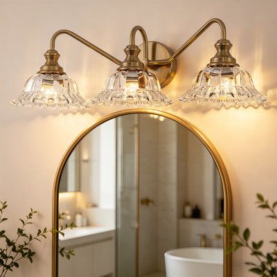 3-Light Vintage Bathroom Vanity Light With Petal-Inspired Glass Shades