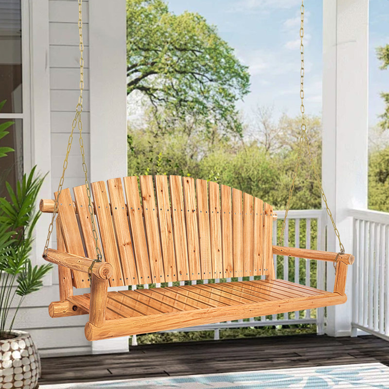 Balancelle en bois à 3 places pour patio, cour, jardin en bois rond, 5 pi