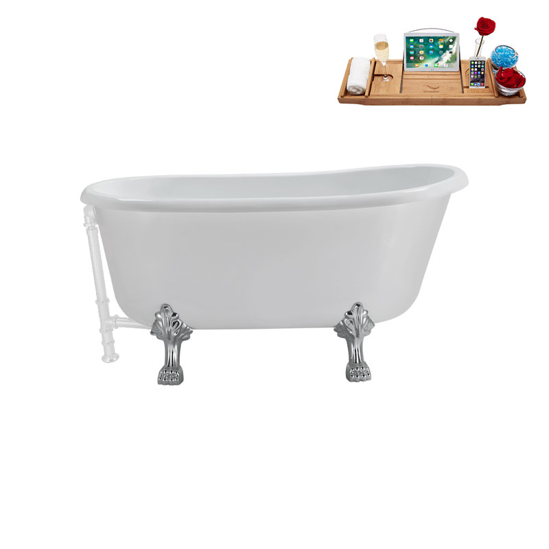 57.5'' x 29.5'' Soaking Acrylic Bathtub, Glossy White, Polished Chrome