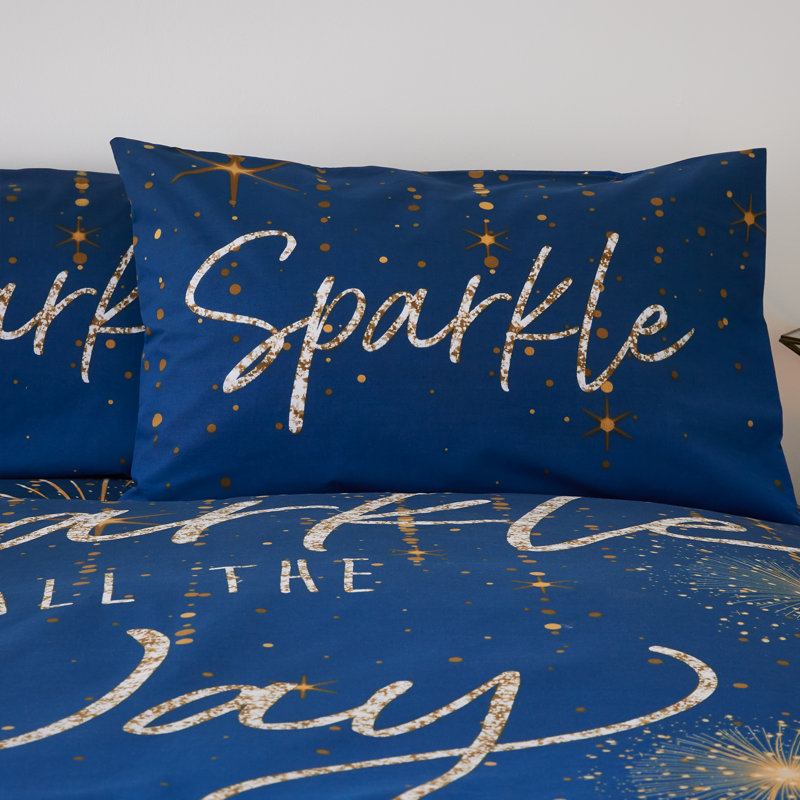Christmas Sparkle Reversible Duvet Cover Set, Double Duvet Cover + 2 Standard Pillowcases, Navy