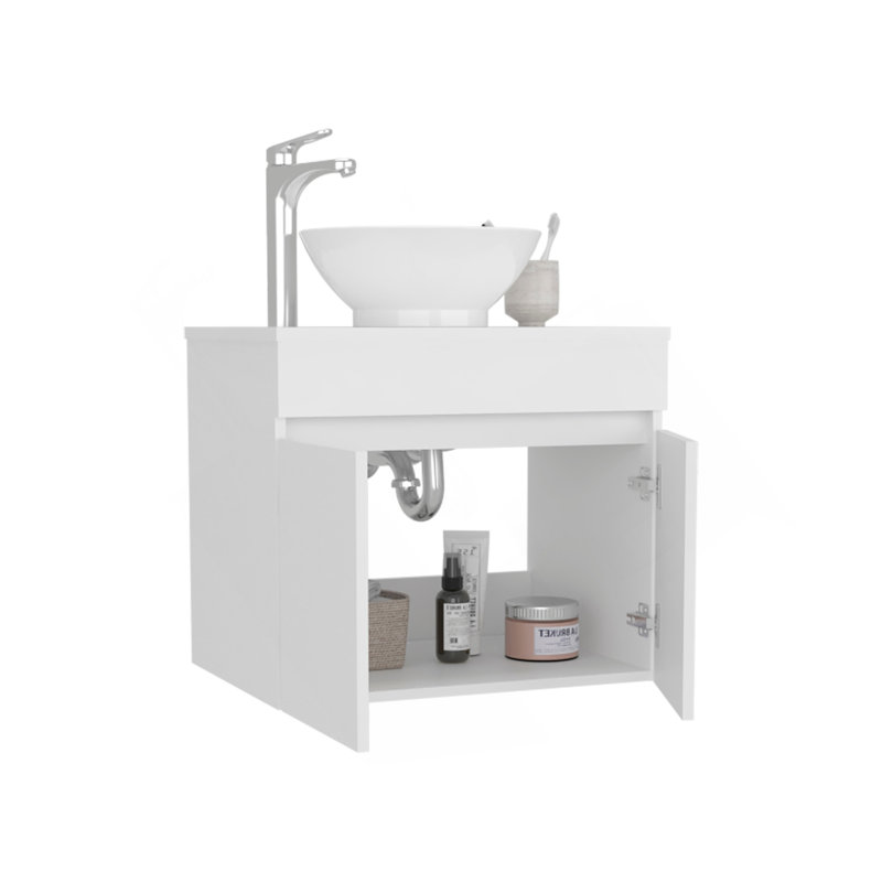 Meuble-lavabo vasque Manchester, deux tiroirs et tablette ouverte, blanc, Blanc