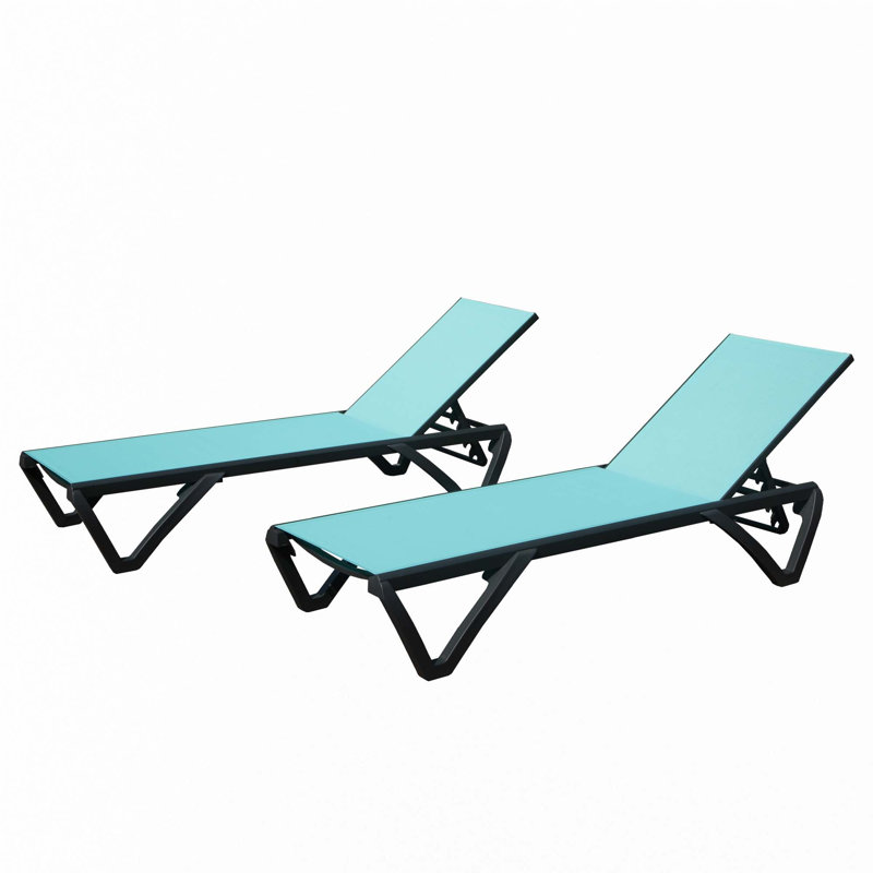 Outdoor Lounge Chair, 2 Pieces Aluminum Plastic Patio Chaise Lounge With 5 Position Adjustable Backrest, Lake Blue