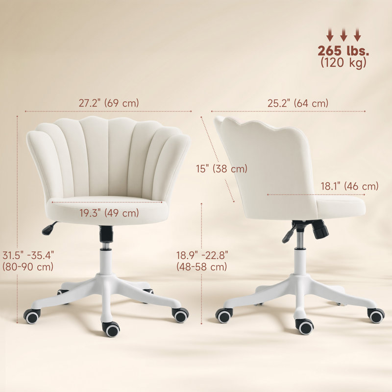 Chaise de bureau, chaise de bureau pivotante à hauteur réglable, dossier, Blanc, crème