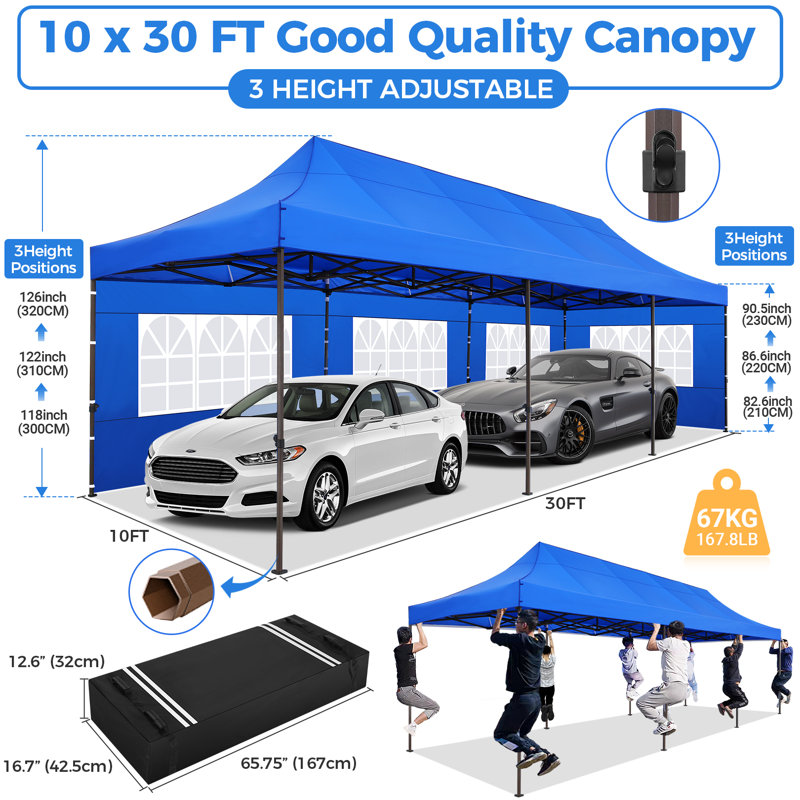 Blue 10x30 Heavy Duty Pop Up Canopy Tent with Sidewalls