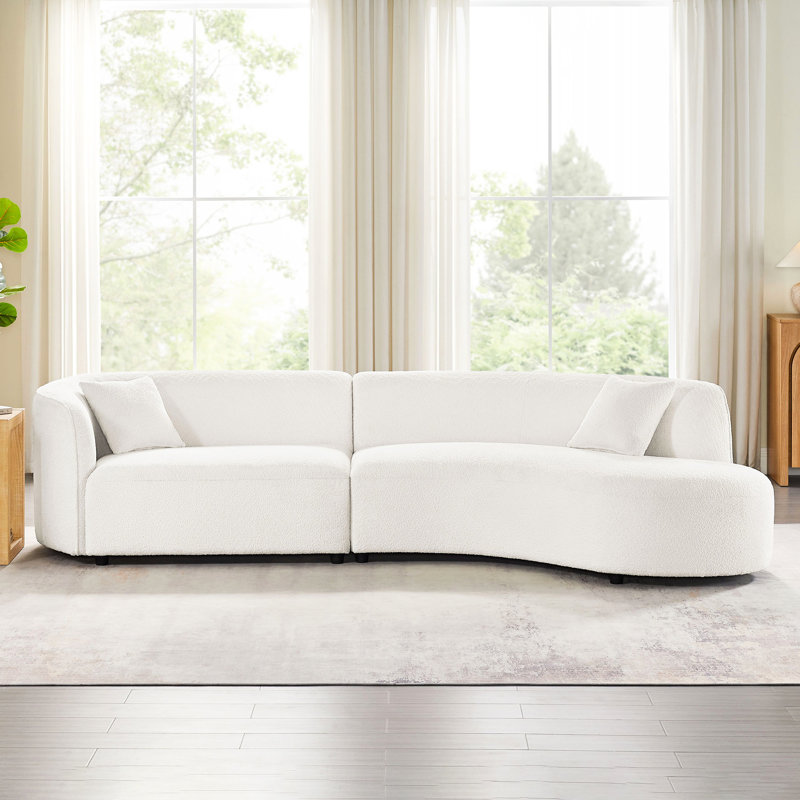 Revêtement de salon moderne de luxe blanc à motif de boucles courbé avec méridienne 2, conception épurée et structure en bois massif facile d'entretien