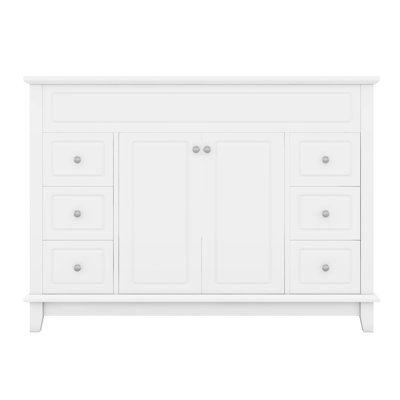Meuble-lavabo de 46 po sans lavabo, armoire de rangement avec 2 portes à fermeture douce et 6 tiroirs, pieds en pin massif