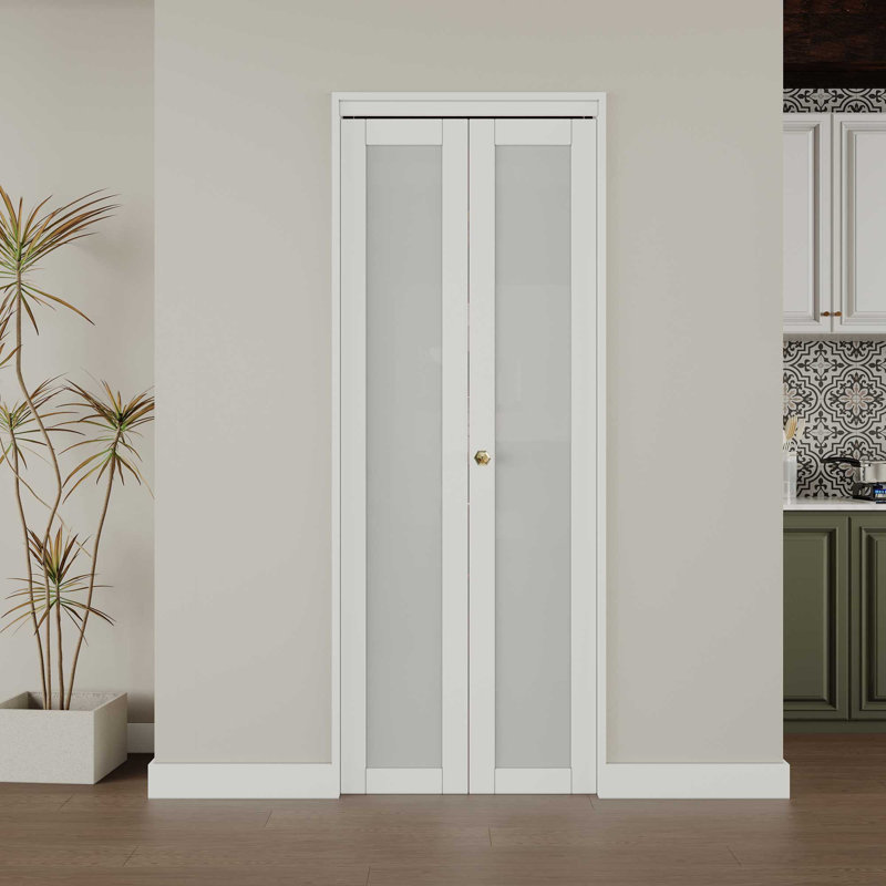 30" x 80" White Frosted Glass Solid Core MDF Bi-Fold Door
