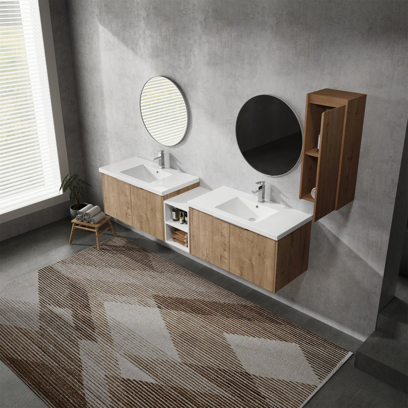 Meuble-lavabo mural avec lavabo et armoire latérale, 83"