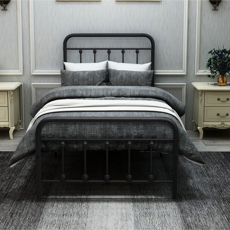 Black Metal Twin Bed Frame, Headboard For Aesthetic, No Box Spring Needed, Steel Slats, Noise - , 12.4" Space Tidying Size Platform Bed, Added, Required, 20% Stronger Than Normal, Non Shake And