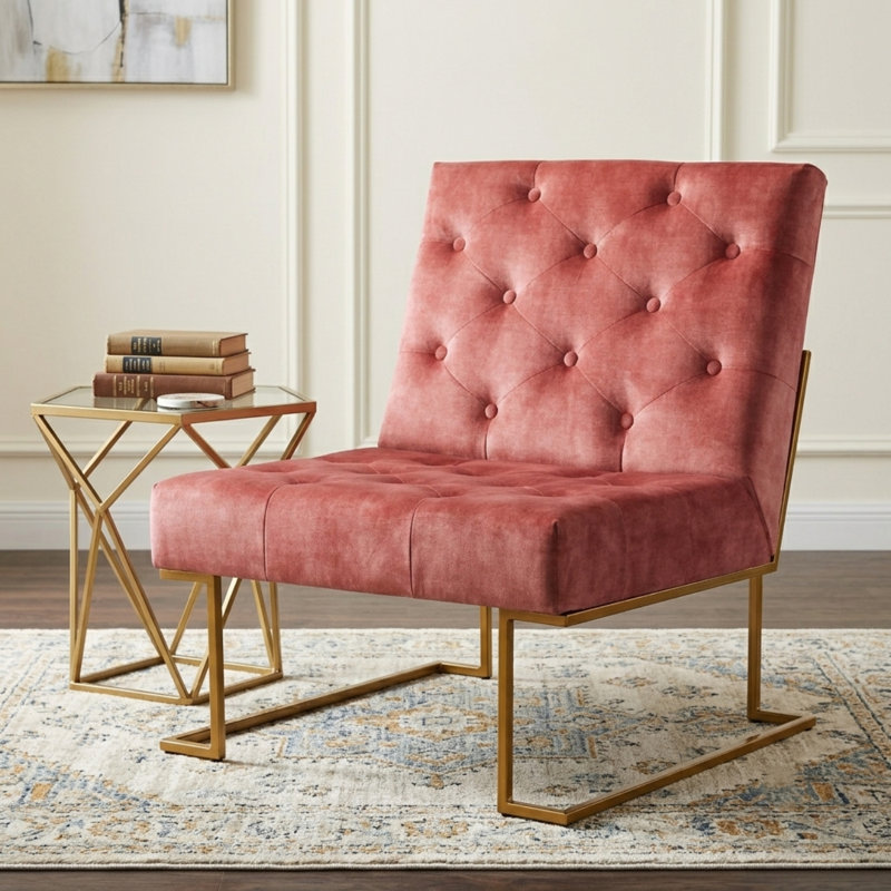 Fauteuil de chambre Klara, Velours rosé, Doré