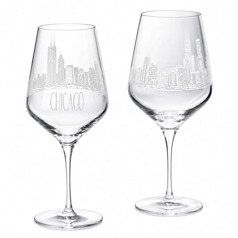 Verres à whisky et à vin gravés du ciel de Chicago - Cadeau haut de gamme