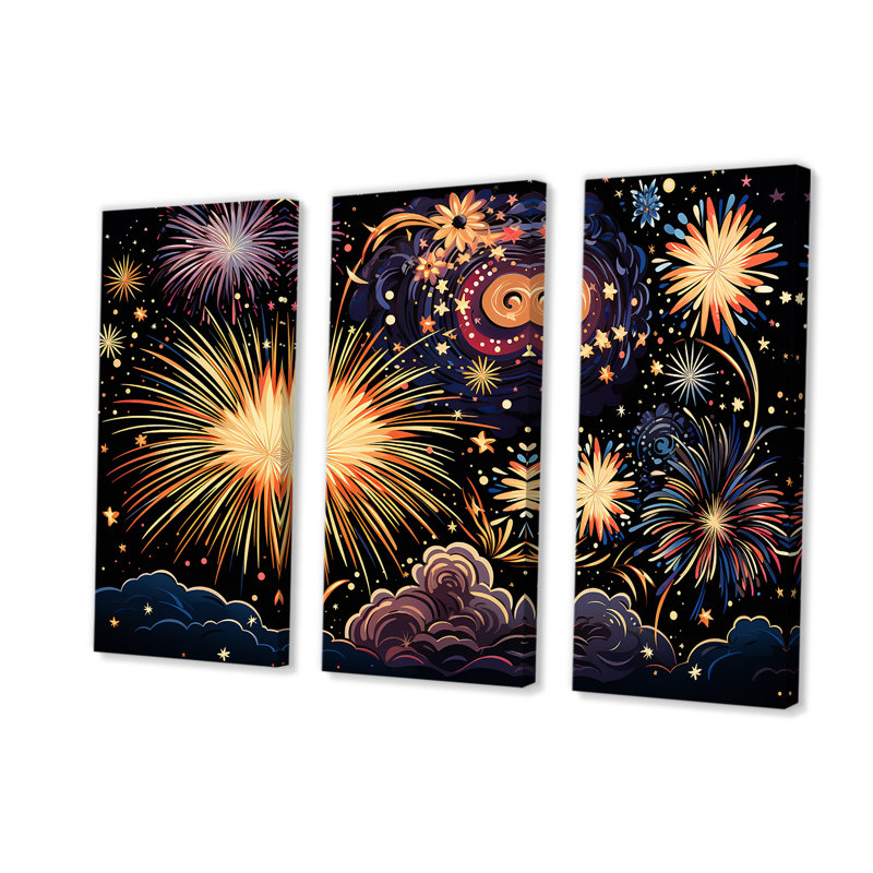 Feux d'artifice ciel céleste - art mural de feux d'artifice, Toile tendue, H 28 po x l 36 po
