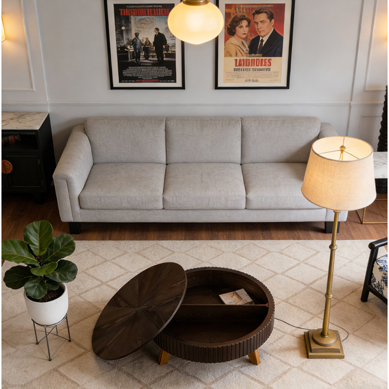 Table basse ronde avec espace de rangement, 39.37, Brun