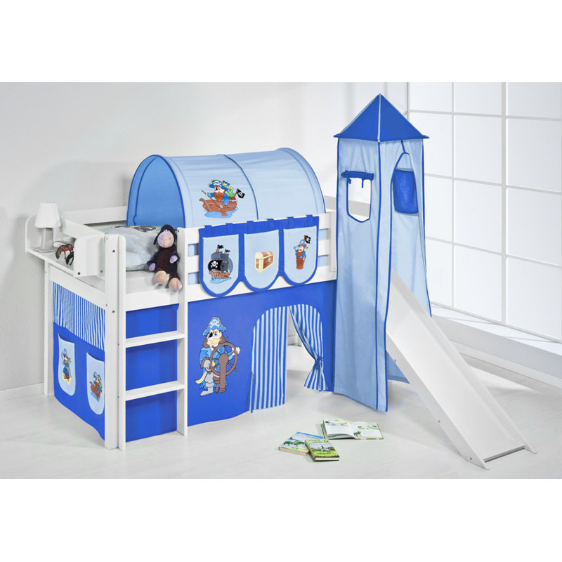 Pirat Single (3') Mid Sleeper Bed with Textile Set, Blue