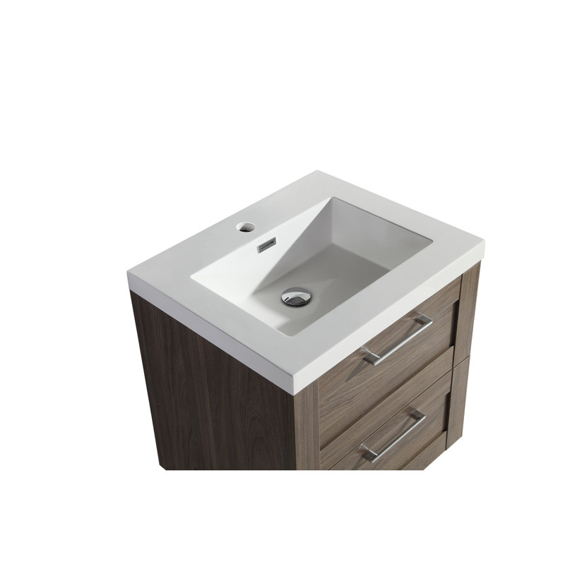 Devillage 24" Wall Mounted Single Bathroom Vanity with Engineered Stone Top, Gray Elm