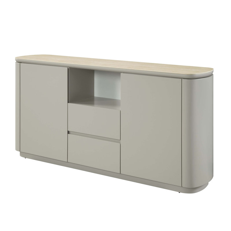 Meuble de salle à manger avec plateau en céramique et buffet gris clair