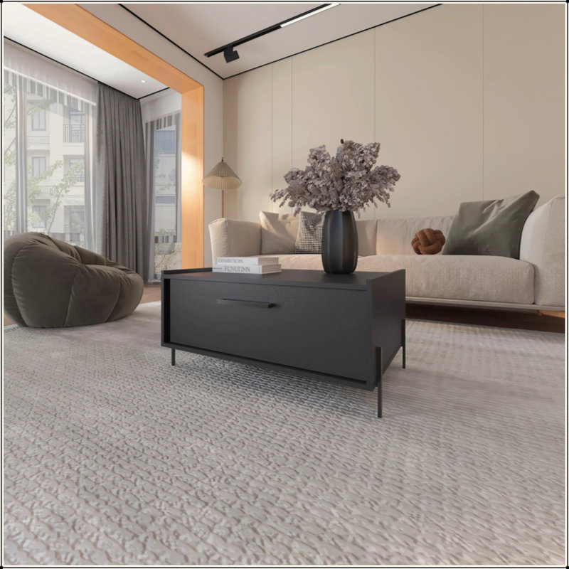 Table basse noire avec porte rabattable, Noir