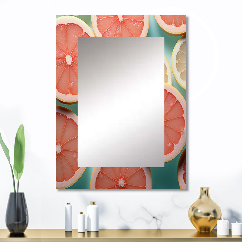 Grapefruit Gradient - Fruits Decorative Wall Mirror, Traditional Mirror, Printed Metal Art, 32" x 24"