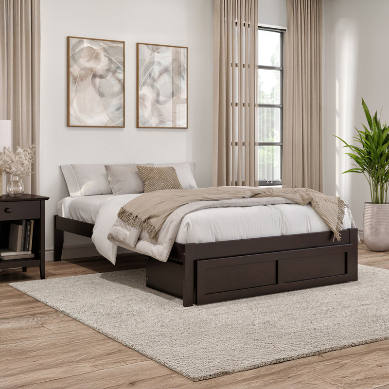 Lit plateforme avec rangement en bois massif Aayanna, Complète, Espresso