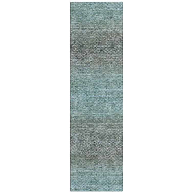 Machine Washable Indoor/Outdoor Xhevrie Teal Rug