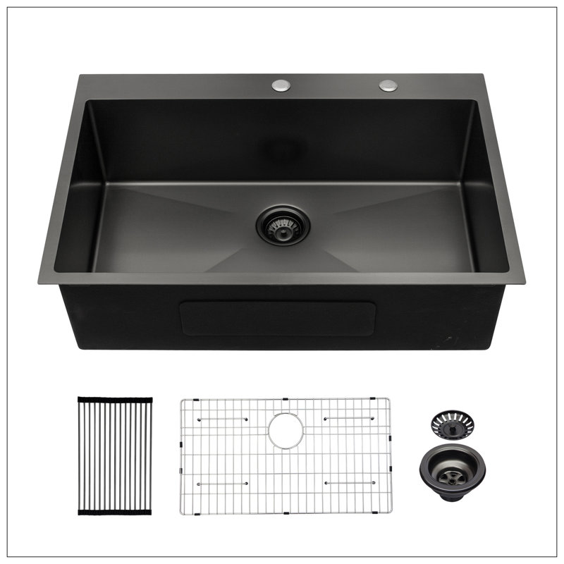 30X22 Inch Kitchen Sink Drop In Gunmetal Black 16 Gauge Stainless Steel 30" Single Bowl Topmount Kitchen Sink Basin