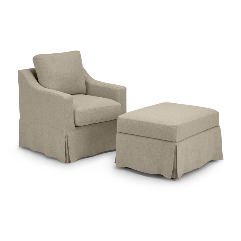 Fauteuil d'appoint pivotant et repose-pieds de rangement avec housses, Beige