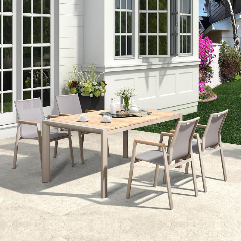 Mikilah 4 - Person Metal Patio Dining Set with Rectangular Table, 29.5" H x 63" W x 35.4" L