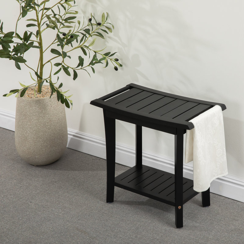 19"W Solid Wood Shower Bench, Black