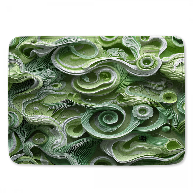 Tapis de bain complexe à tourbillons verts, 24in W x 17in L