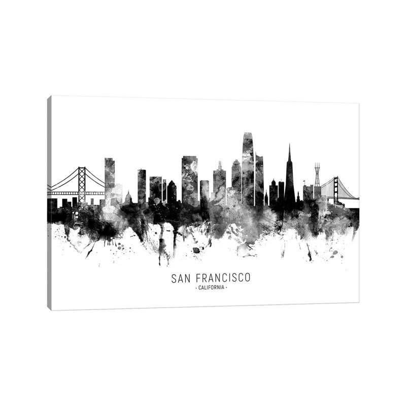 San Francisco California Skyline Name Bw by Michael Tompsett - Wrapped Canvas Gallery-Wrapped Canvas Giclée