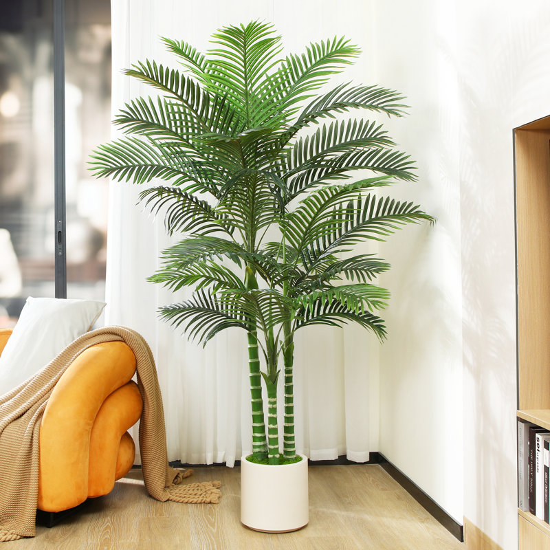 Adcock Artificial Palm Tree in White Planter, 82" H x 20" W x 20" D