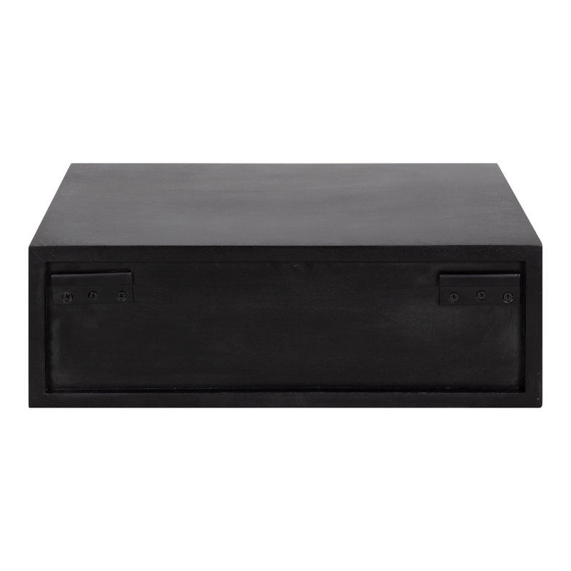 Geoffry Black Mango Wood Floating Wall Shelf with Drawer