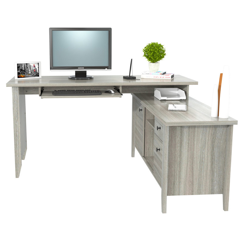 Serena L-Shaped Computer Desk, Smoke Oak