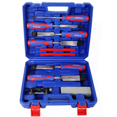 10Pcs Premium Wood Chisel Set – Includes 6Pcs Wood Chisels, 1 Honing Guide, 1 Sharpening Stone & 2 Carpenter Pencils, Heat-Treated Cr-V Alloy Steel Blades