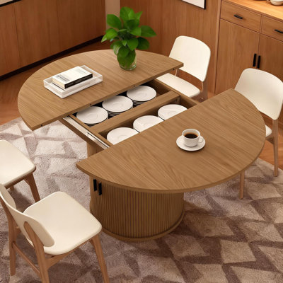 Expandable Modern Farmhouse Dining Table | Hidden Leaf & 8 Compartment Storage Base | Seats 4-6