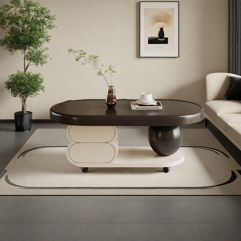 Table basse mobile de style crème, Crème, H 18,5 po x L 43,3 po x l 23,6 po, Noir