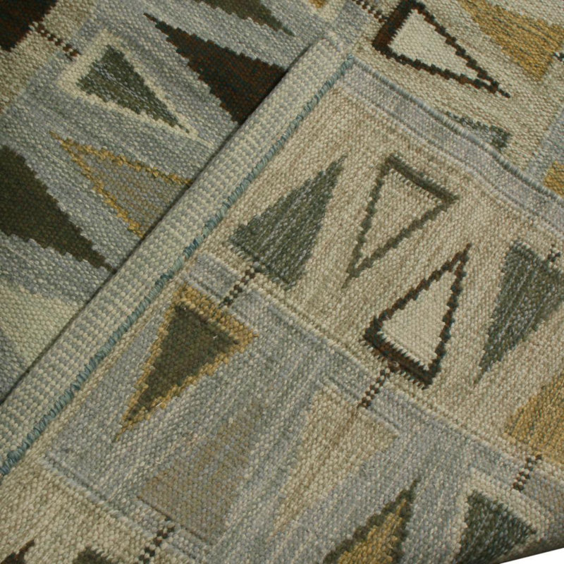 Rug & Kilim’S Scandinavian Gray Brown And Blue Wool Rug, Rectangle 9' x 12'