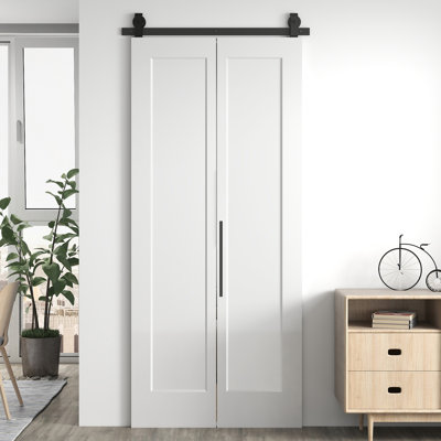 36"x84" 1 Panel White Primed Hollow-Core Composite Interior Bi-fold Barn Door with Hardware Included