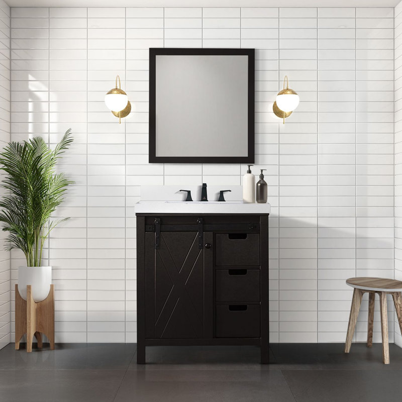 Marsyas 30 in W x 22 in D Bath Vanity, Faucet Set and 28 in Mirror, Brown, White Cultured Marble