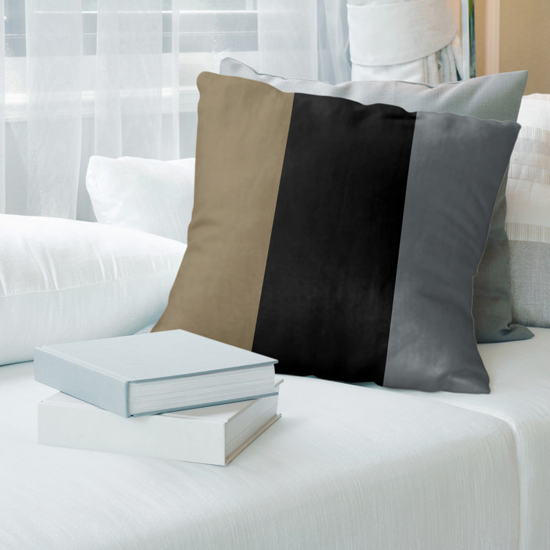 Housse de coussin rayé, Anaheim, 20 po x 20 po, Doré métallique / noir / argent