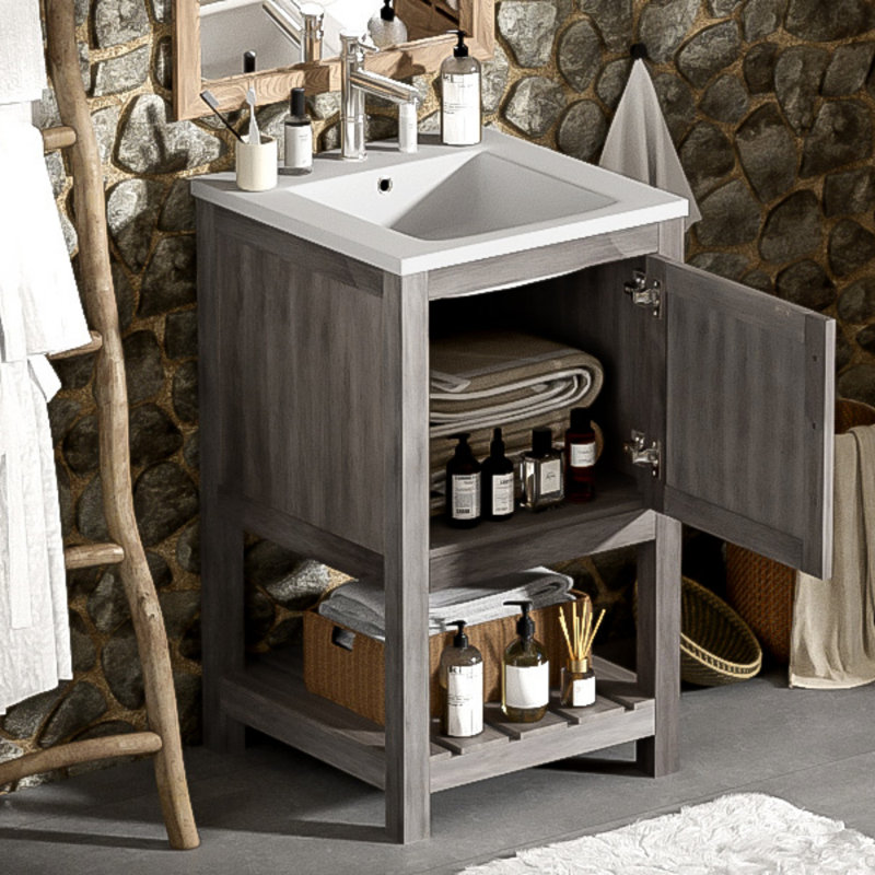 Combinaison de meuble-lavabo de 16 po pour les petits espaces, meuble-lavabo avec lavabo rectangulaire en céramique, meuble-lavabo avec 1 porte et 1 tablette ouverte, meuble-lavabo