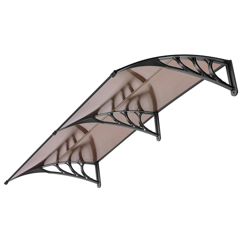 Auvent de porte de fenêtre, brun avec support noir, 11" H x 78.7" W x 39.4" D