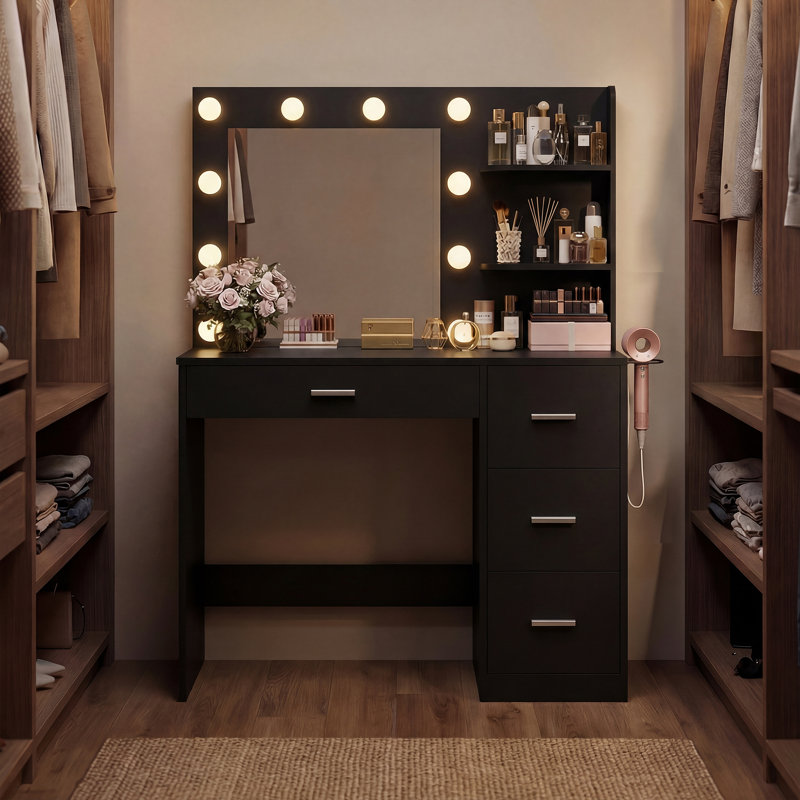 Vanité de maquillage avec chargement USB/Type-C et lumière de luminosité réglable en 3 modes, Blanc