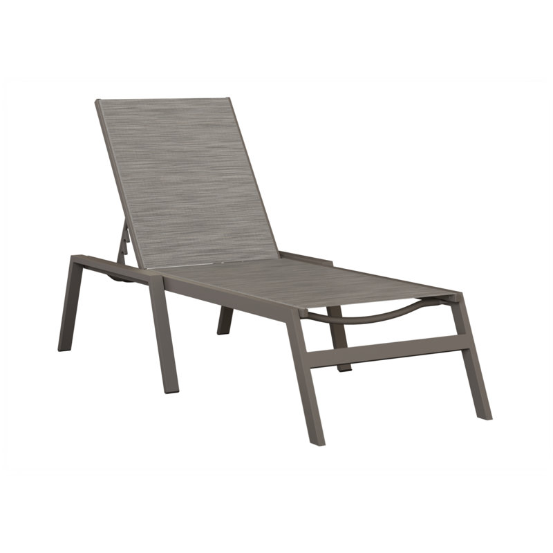 Colella Graphite Aluminum Chaise Armless Lounge With Mica Pearl Sling Fabric, Graphite, Dark Beige