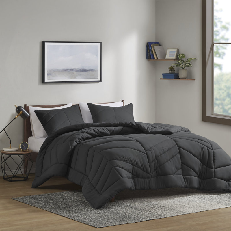 Remy Quilted Chevron Comforter Set, Gray, Full/Queen + 2 Standard Shams